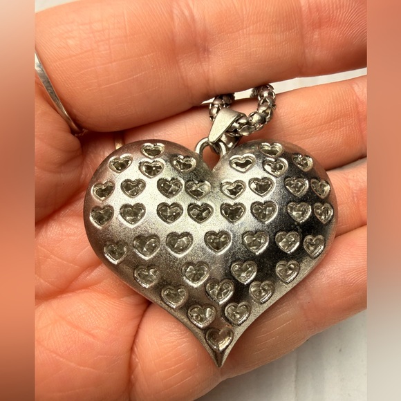 Brighton Valentine Puff Heart Necklace Red Crystals Silver Plated Chain Popcorn - Picture 6 of 7